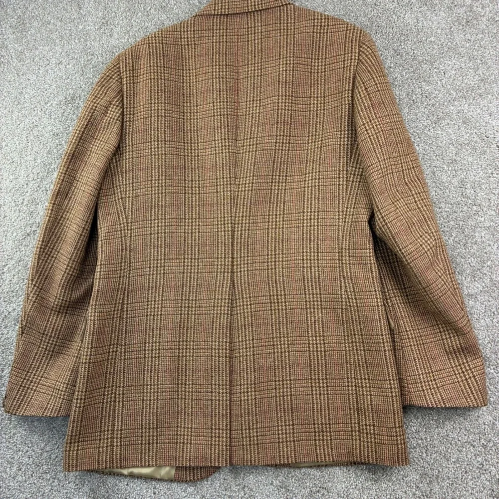 VintGlen Check Plaid Wool Blazer Brown Ivy League Academia Professor Preppy 42L